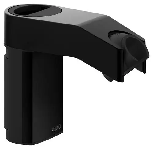 Schwarzer, höhenverstellbarer Brausehalter von Keuco. Das Produkt hat eine klare, funktionale Form und dient zur Befestigung einer Duschbrause an der Wand.